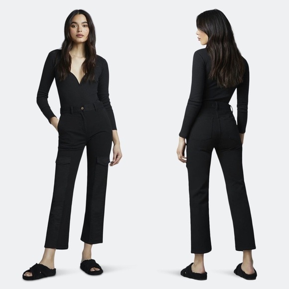 NWT DL1961 90s Cargo Jean Straight Leg High Waist Ankle Cropped Black Denim 25 - Picture 1 of 9